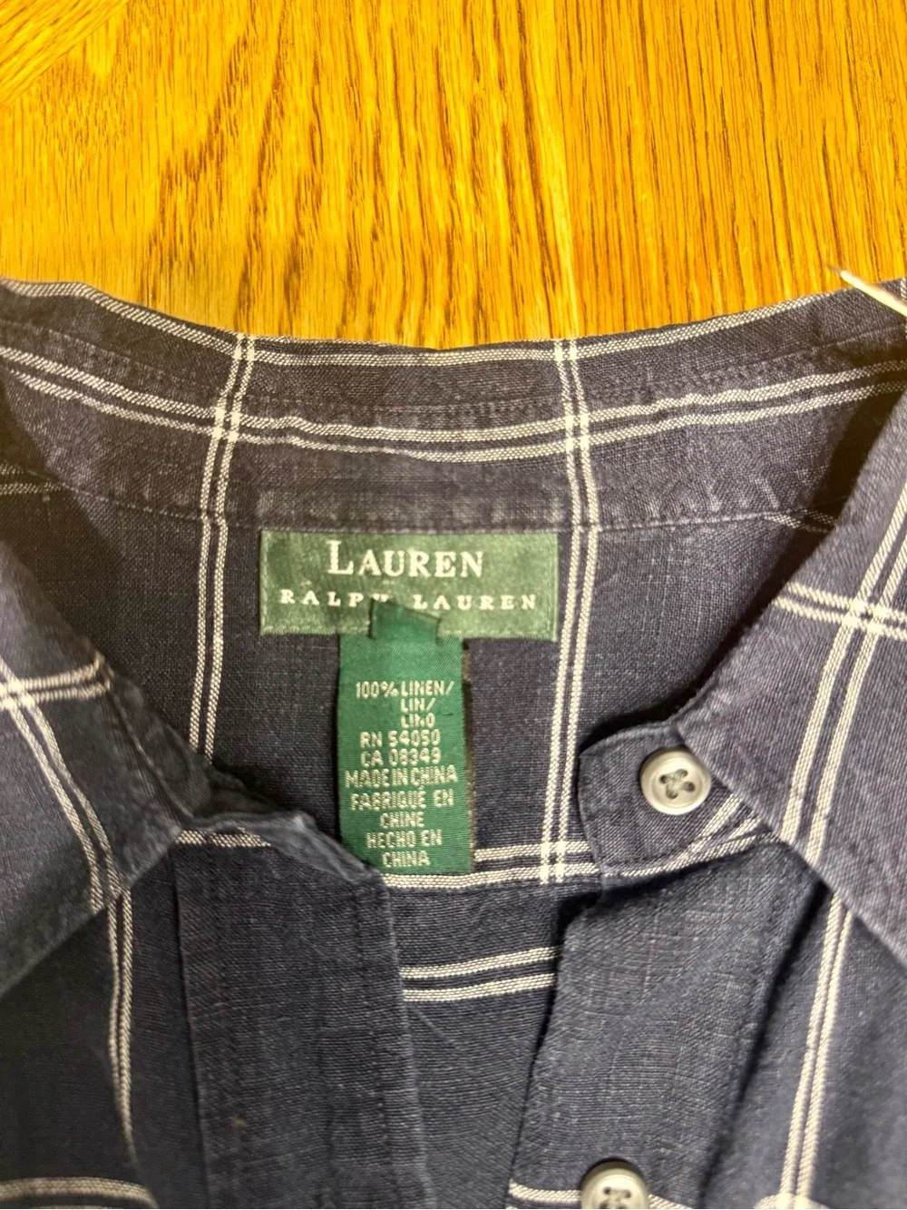 Ralph Lauren 100 Linen Navy Windowpane Button-Up Shirt - Picture 7 of 9